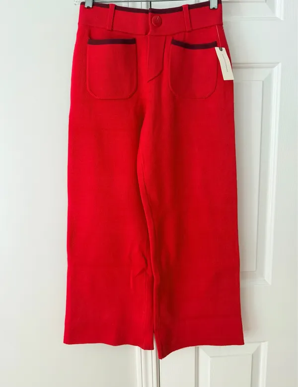 Maeve Colette Sweater Knit High-Rise Wide-Leg Cropped Pants, Size XXSP - Image 7