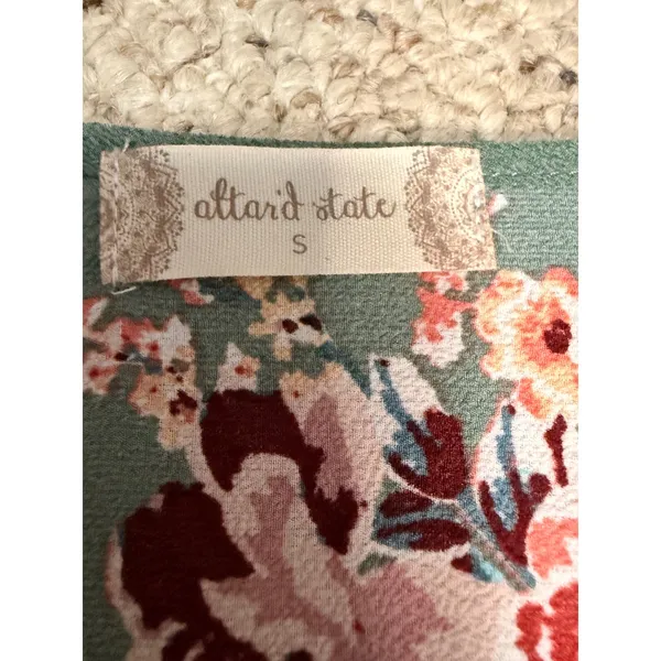 Altar'd State Boho Floral Bell Sleeve Blouse Small Sage Green Peasant Top - Image 4