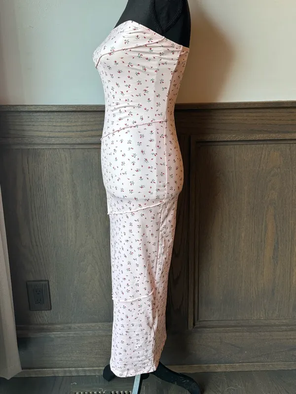 Milumia Strapless Pink Floral Midi bodycon Dress NWT Small - Image 3