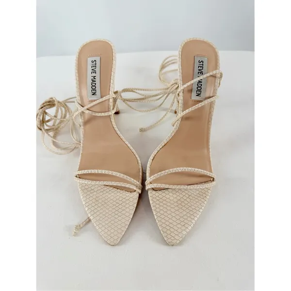 Steve Madden Premier Strappy Lace Up Heels in Cream Size 7.5 - Image 4