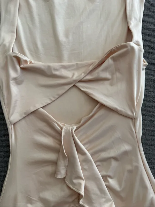 Oh Polly Beige Twist Front Ruffle Mini Dress - Image 7