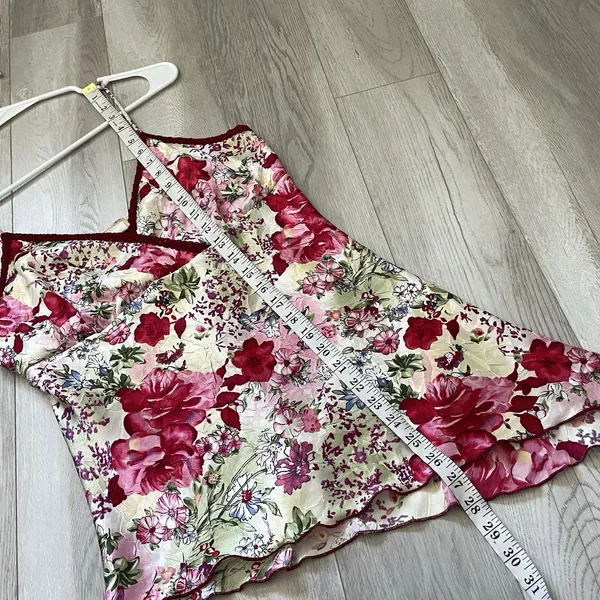 Y2K Floral Tank Top asymmetrical lace womens Red (medium) vintage feminine girly - Image 6