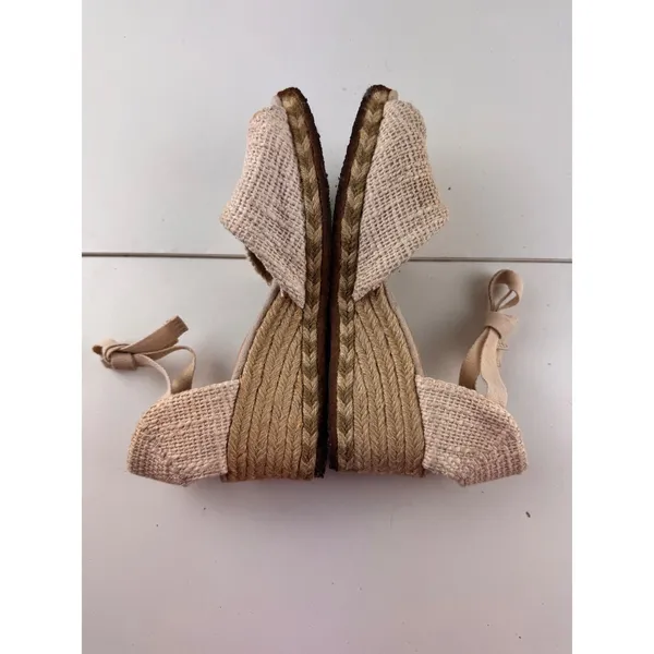 UGG Australia Raffia Wedge Sandals‎ Espadrille Peep Toe Ankle Tie Beige Size 6 - Image 6