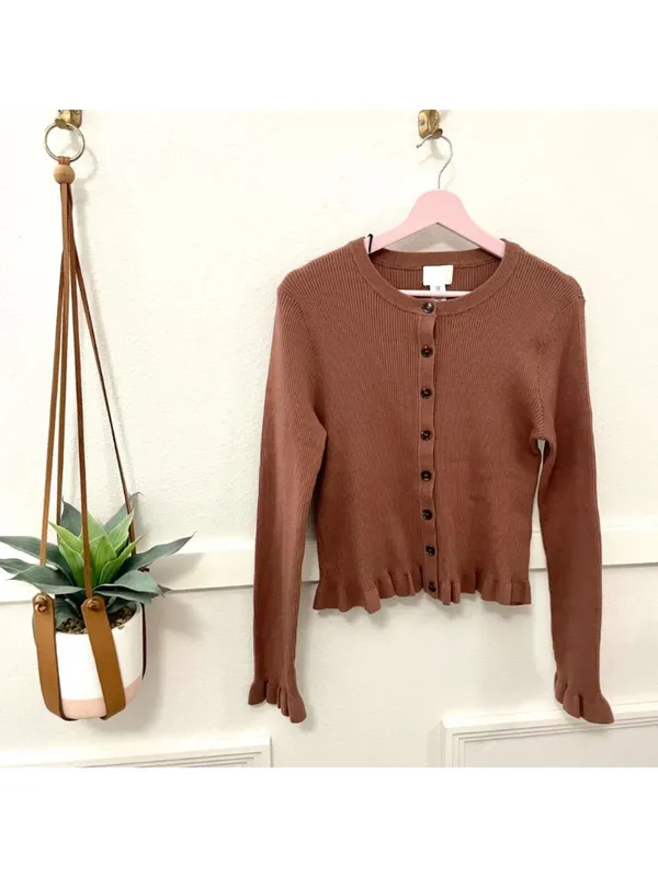 NWT H&M Ruffle Cardigan Dusty Rose Size M Romantic Minimalist Balletcore - Image 2