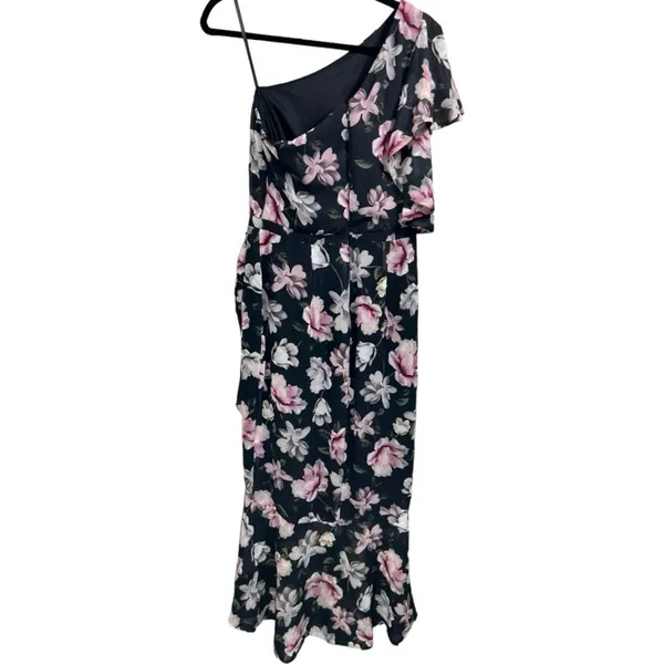 NWT AQUA Formal One Shoulder Ruffle‎ Floral High-Low Midi Dress Black Size 4 - Image 6