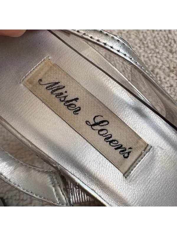 Mister Lovers Silver Slingback Heels Clear PVC Rhinestone Y2K Square Toe Sandals - Image 6