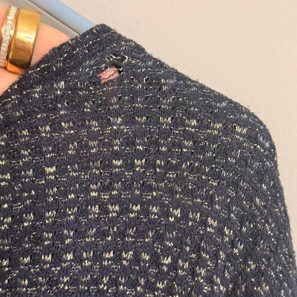 Tommy Hilfiger Women's Navy Blue Textured‎ Knit Sparkle Long Sleeve Sweater XL - Image 5