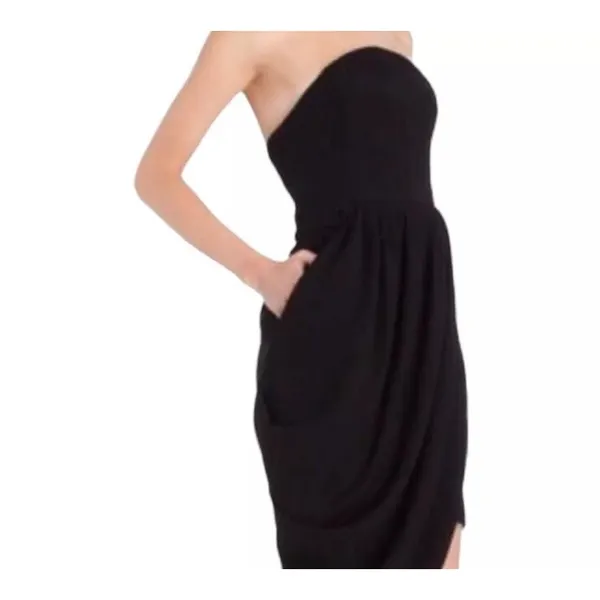 ALC Strapless Drape Dress Black Asymmetric Hem with Side Pockets‎ Size US 2 / XS - Image 2