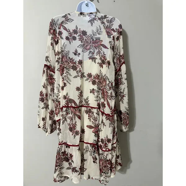 GREAT JONES Boho Floral Print Tiered Mini Dress Tassels Velvet Trim SIZE‎ L - Image 9