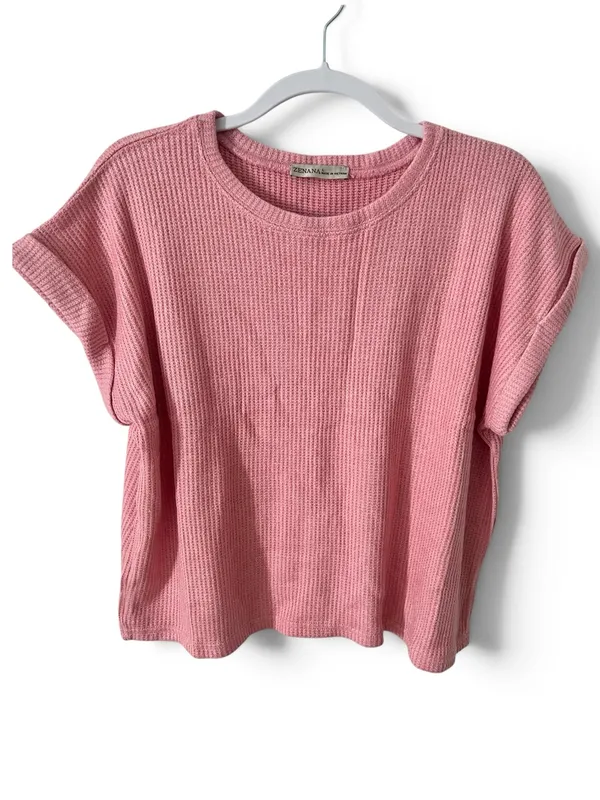 Zenana Waffle Knit Short-Sleeve pant Set in Dusty Rose size Large - Image 3