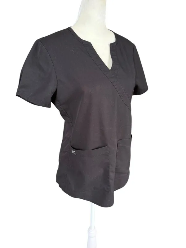 NRG by Barco short sleeve v-neck scrub top black stretchy with pockets size S - Image 2
