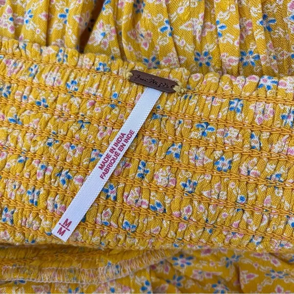 Free People Across The Sea Strapless Yellow Patchwork Tunic Mini Dress medium - Image 9