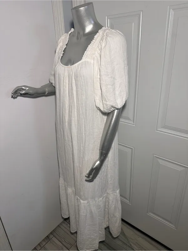 XiRENA Sofia Cotton Gauze Midi Dress White Size S Small Boho Puff Sleeve Ruffle - Image 6