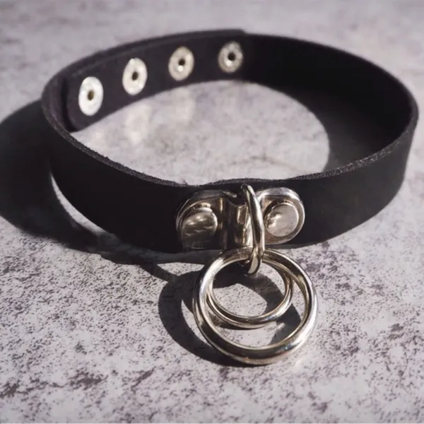 Black O Ring Leather Collar Chocker Punk Necklace - Image 5