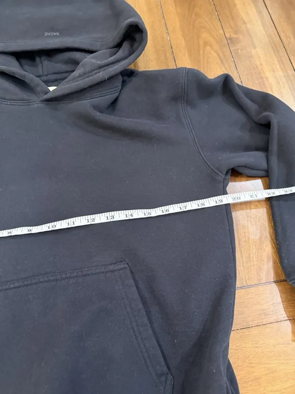 SACRÉ Black Pullover Hoodie S/M Fleece Kangaroo Pocket Minimalist Sweatshirt - Image 6