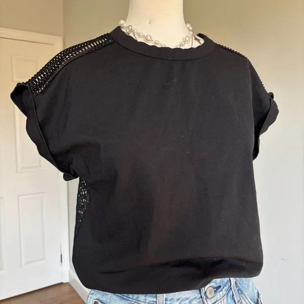 Banana Republic Black Mesh Back Short Sleeve Top Size S - Image 2