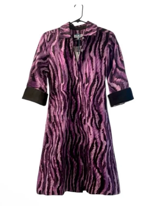 NWT Revolve x Perlavera Purple & Black Clara Zebra-Print Button Down Shirt Dress - Image 2