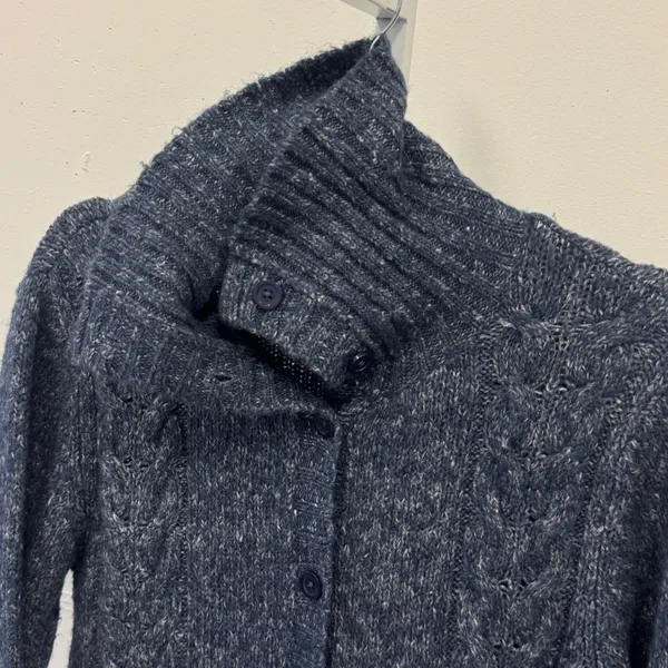 L.L. Bean Marled Cable Knit Button Front Cardigan Sweater Speckled Wool Blend M - Image 7