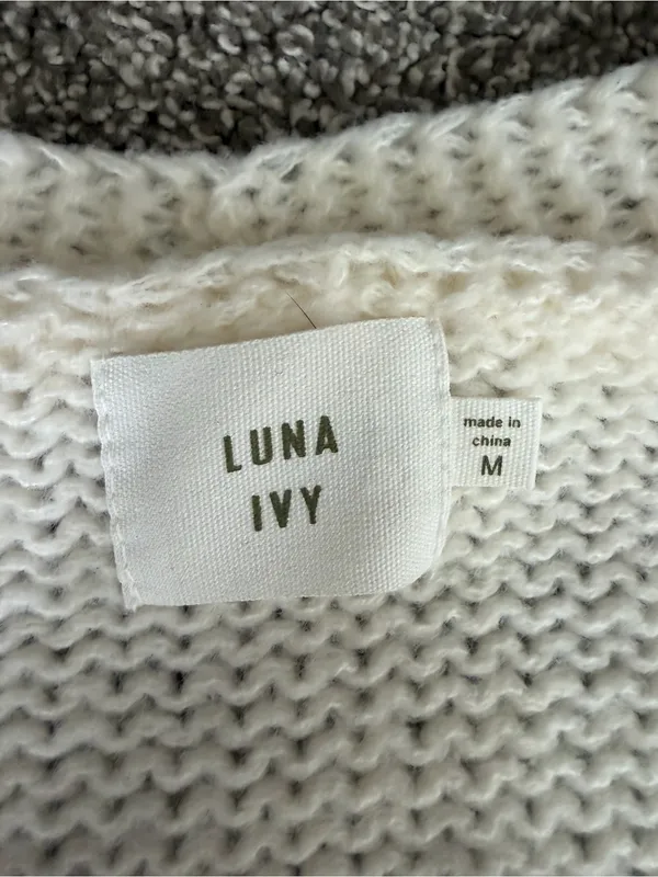 Luna Ivy Christmas Tree Pom Pom Cardigan Sweater Ivory Women’s M - Image 3