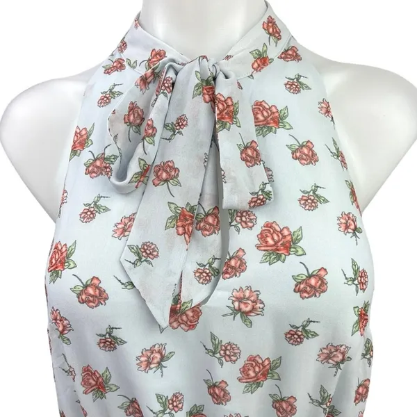 NEW Revolve x Lovers & Friends Blue Floral Tiered High Neck Tie Mini Dress Sz S - Image 6