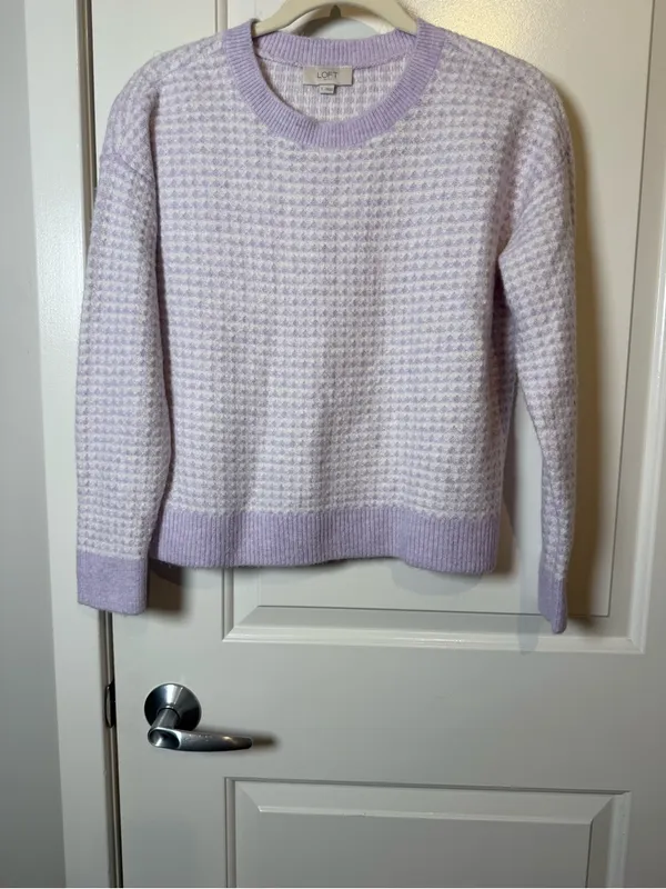 LOFT Lilac Waffle Knit Sweater with Soft Trim - Image 2