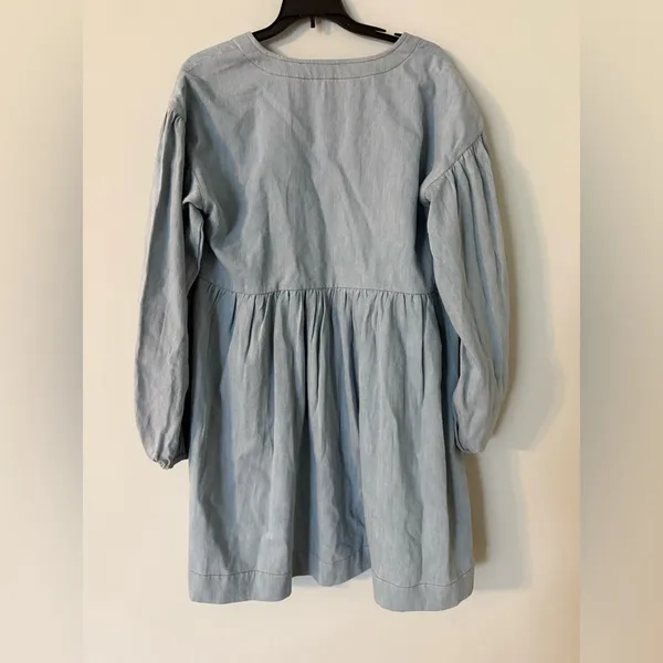 By Anthropologie Long-Sleeve Square-Neck Denim Mini Babydoll Dress Size M NWOT - Image 7
