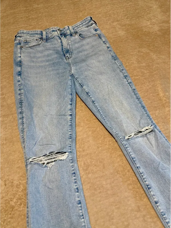 American Eagle Next Level Stretch Light Wash Distressed Flare Jeans - Image 3