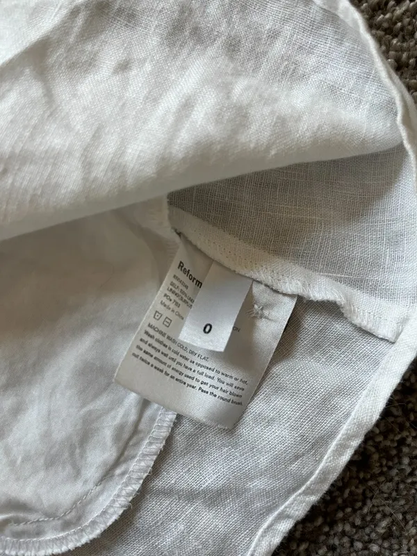Reformation Linen Mini Dress Off White Spaghetti Straps V-Neck Button Up Size 0 - Image 4