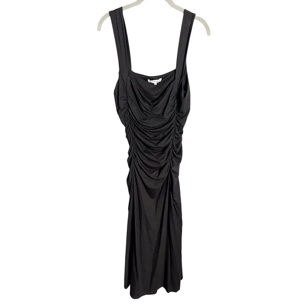 Reformation Suvi Knit Midi‎ Dress Size Large Black Ruched Jersey - Image 4