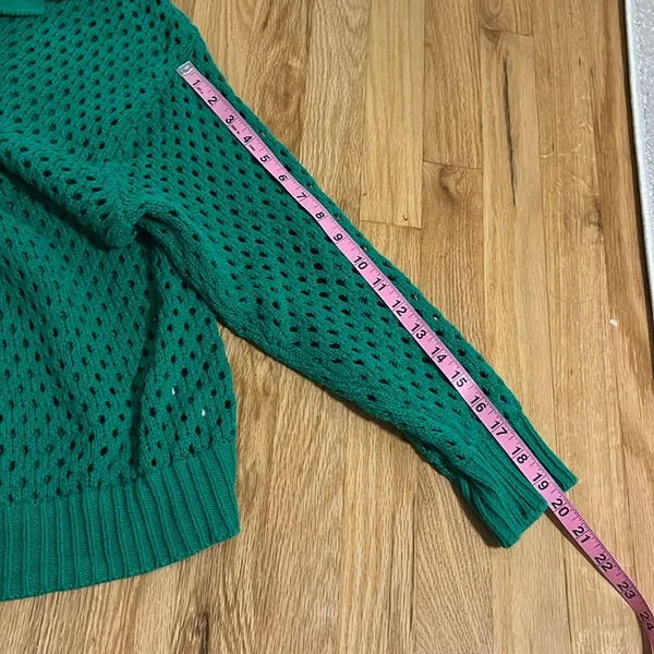 Aerie Kelly Green Open Knit Polo Sweater Sz M - Image 6