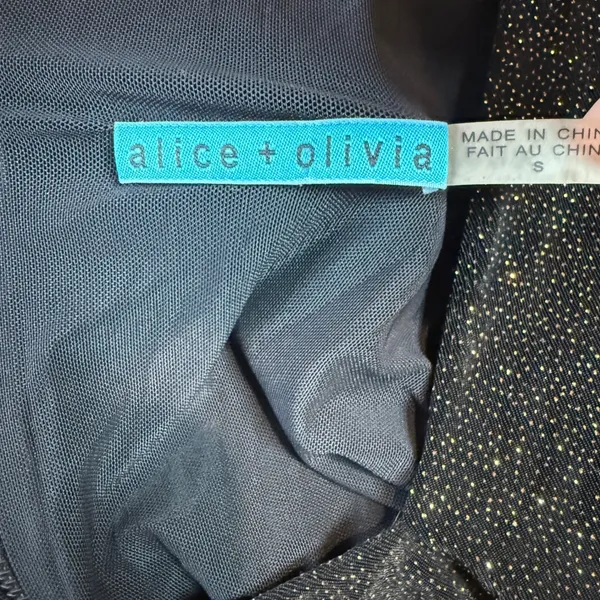 Alice + Olivia Slinky Ruched Shimmer‎ Dress Sparkle Black Gold Size Small - Image 6