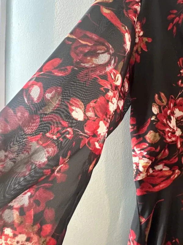 Black Red Floral Sheer Maxi Dress Size 8 Romantic Dark Fairy Valentine’s Gothic - Image 5