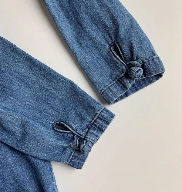 Guess vintage 90s blue chambray chinese knot button down long sleeve mini dress by - Image 9