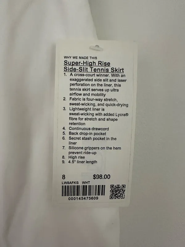 Lululemon Super-High-Rise Side-Slit Tennis Skirt White 8 - Image 3