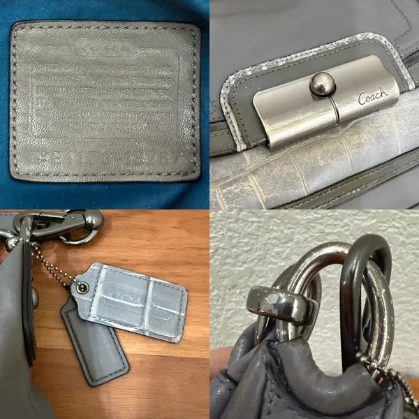 COACH 18287 Kristin Spectator Gray Leather w/ Croc Embossed Trims Handbag - Image 11