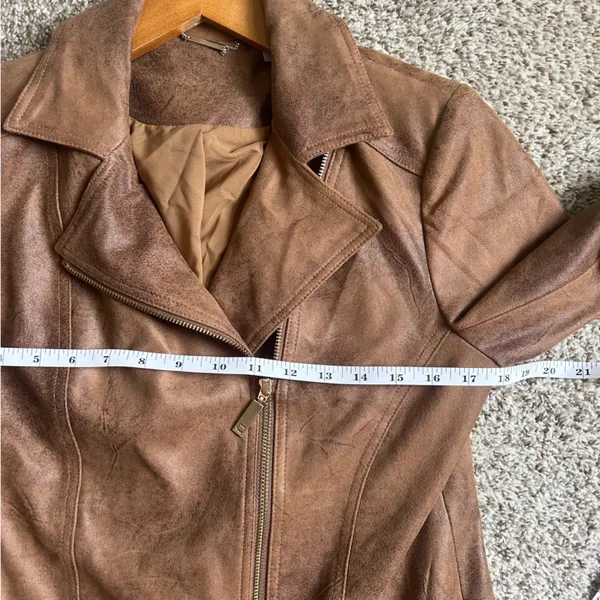 Chicos Brown Zippered Pocketed Faux Leather Suede Lined Motorcycle Jacket 4 6 - Image 11