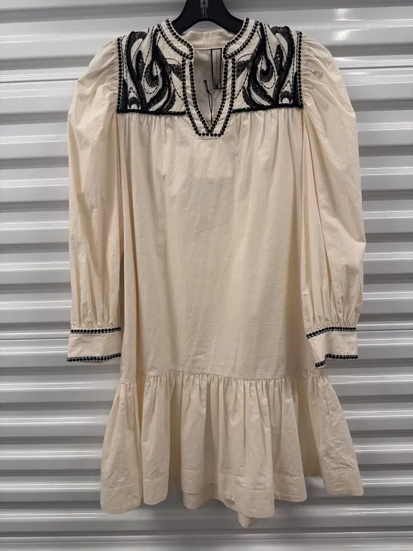 Scarlett Poppies Shelly Long Sleeve Mini Dress Vanilla Black Womens Size Small - Image 5