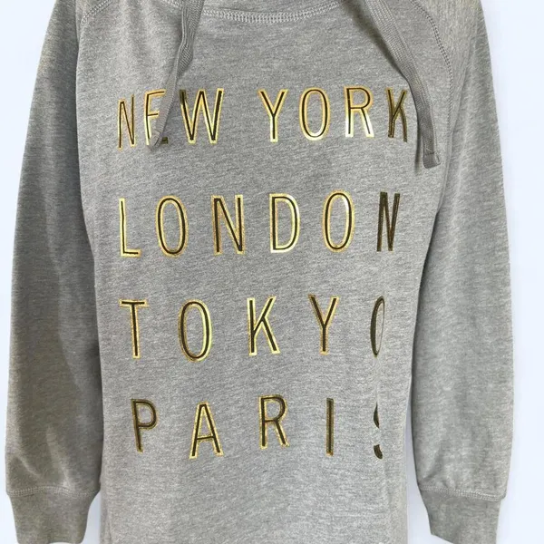 GAP Grey Hoodie New York London Tokyo Paris Minimalist Size Small - Image 2