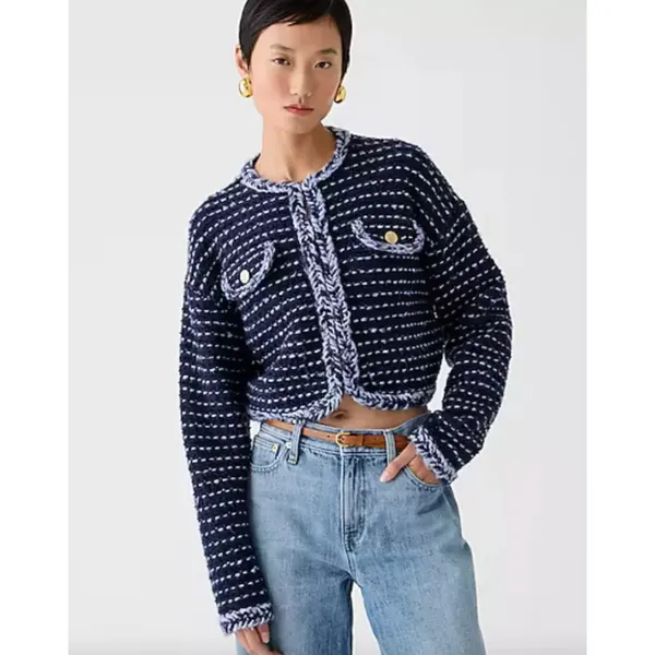 J.Crew Cropped Lady Jacket Marled Yarn Heather Ivory Wool Blend Preppy M NWT - Image 3