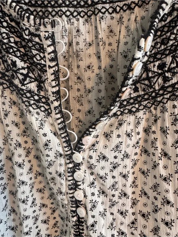 Madewell XS Embroidered Boho Peasant Blouse Cream‎ Black - Image 6