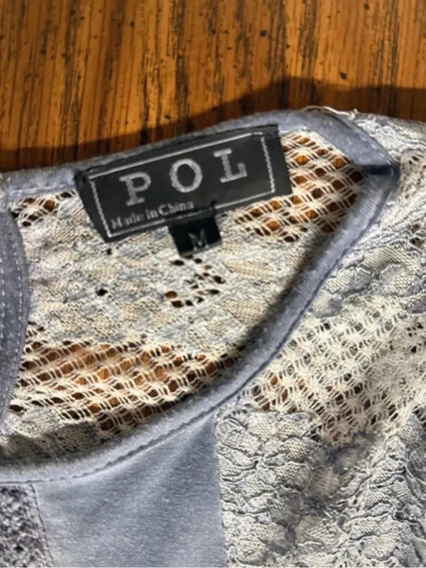 POL Dusty Blue Lace Yoke Peasant Tunic - Image 5
