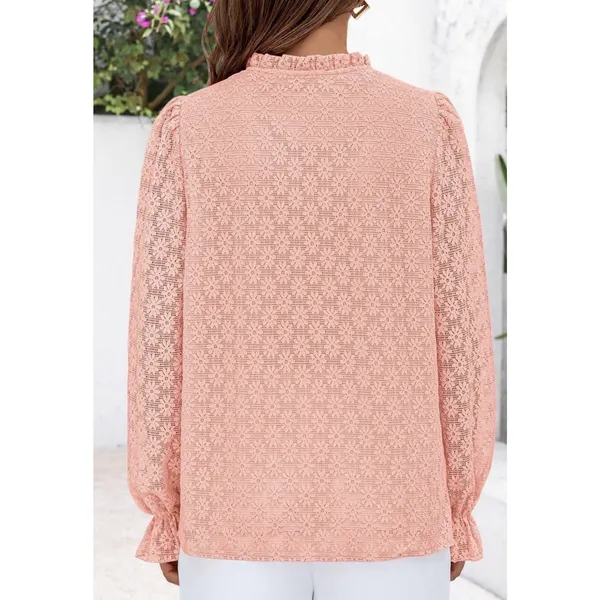 PRETTYGARDEN Women's Lace Long Sleeve Button Down Blouse (Pink, S) - Image 4