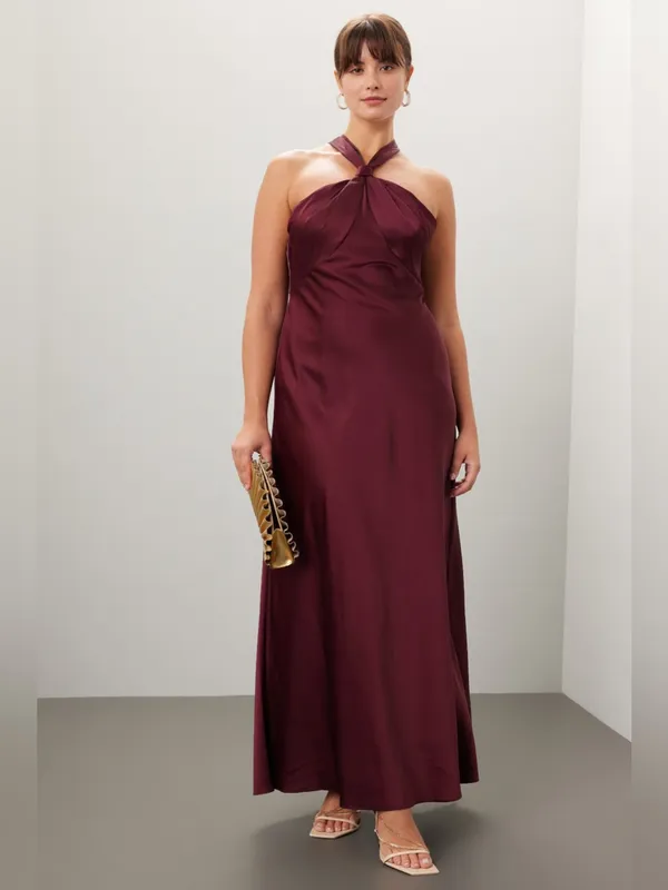 Liv Foster Satin Halter Gown burgundy - Image 7