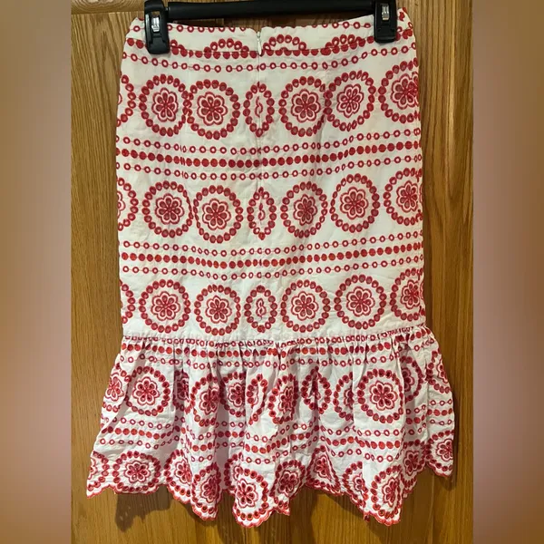 Boden Broderie Embroidered‎ Scalloped Lined Hem Midi Skirt Red White Size 2P - Image 14