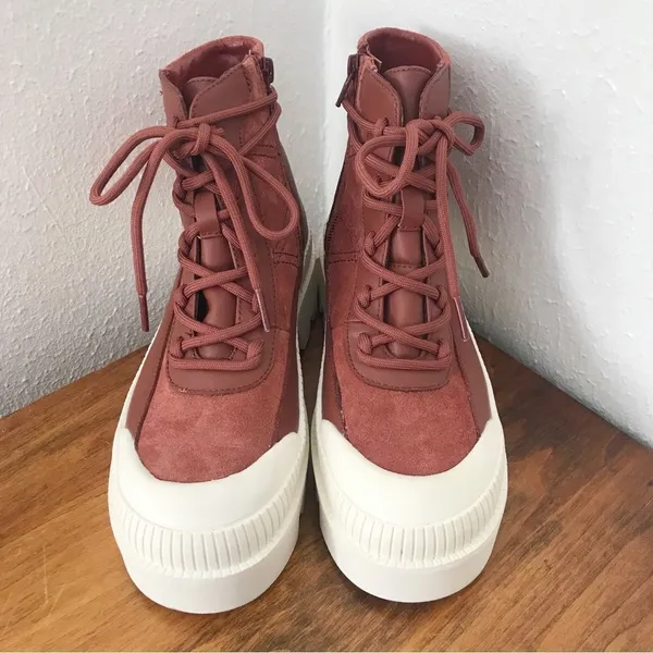 GIANNI BINI Rust Red Leather Lug Sole Platform Bootie Sneaker High Top Size‎ 6.5 - Image 4