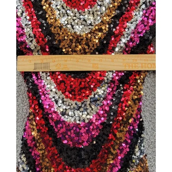 B DARLIN Sequined Low-Back Mini Dress Juniors XS Multi Crew‎ Neck Long Sleeve - Image 7
