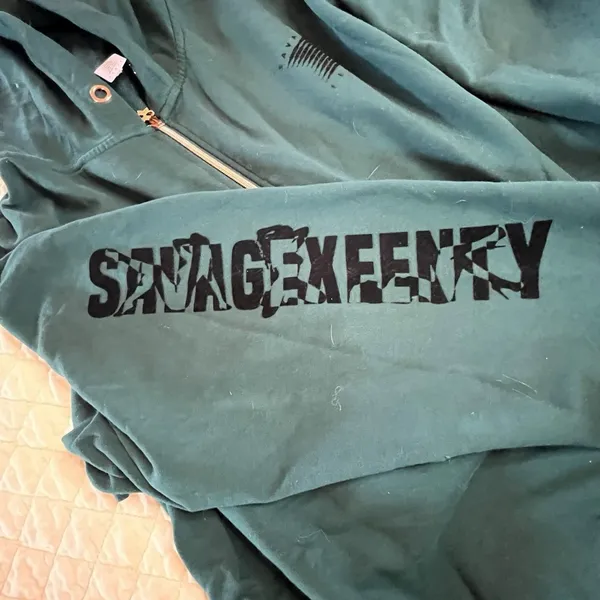 Savage X Fenty XL Dark Green Full Zip One Piece Sweat Suit Hooded Jumpsuit Cozy - Image 4