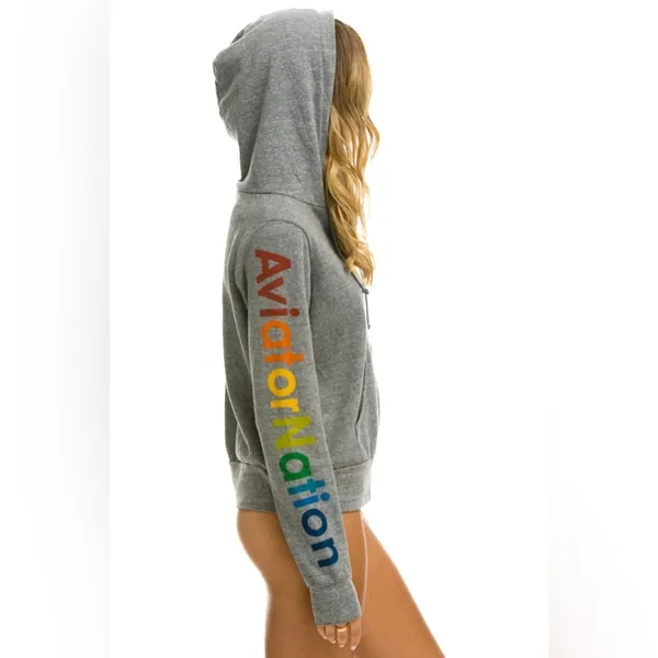 AVIATOR NATION NORTH SHORE HOODIE HEATHER GREY rainbow‎ sleeve zip jacket - Image 2