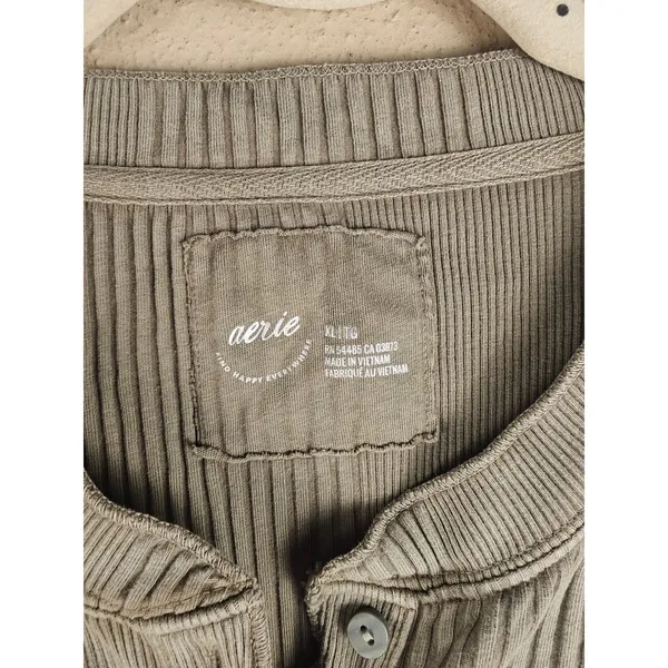 Aerie Womens Green Long Sleeve Ribbed Henley Shirt XL - Image 3