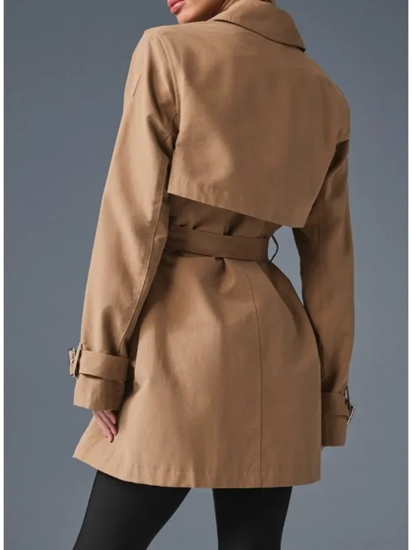 Alo Prime Trench Toasted Almond Tan Structured Belted Belt Long Coat Jacket S - Image 2